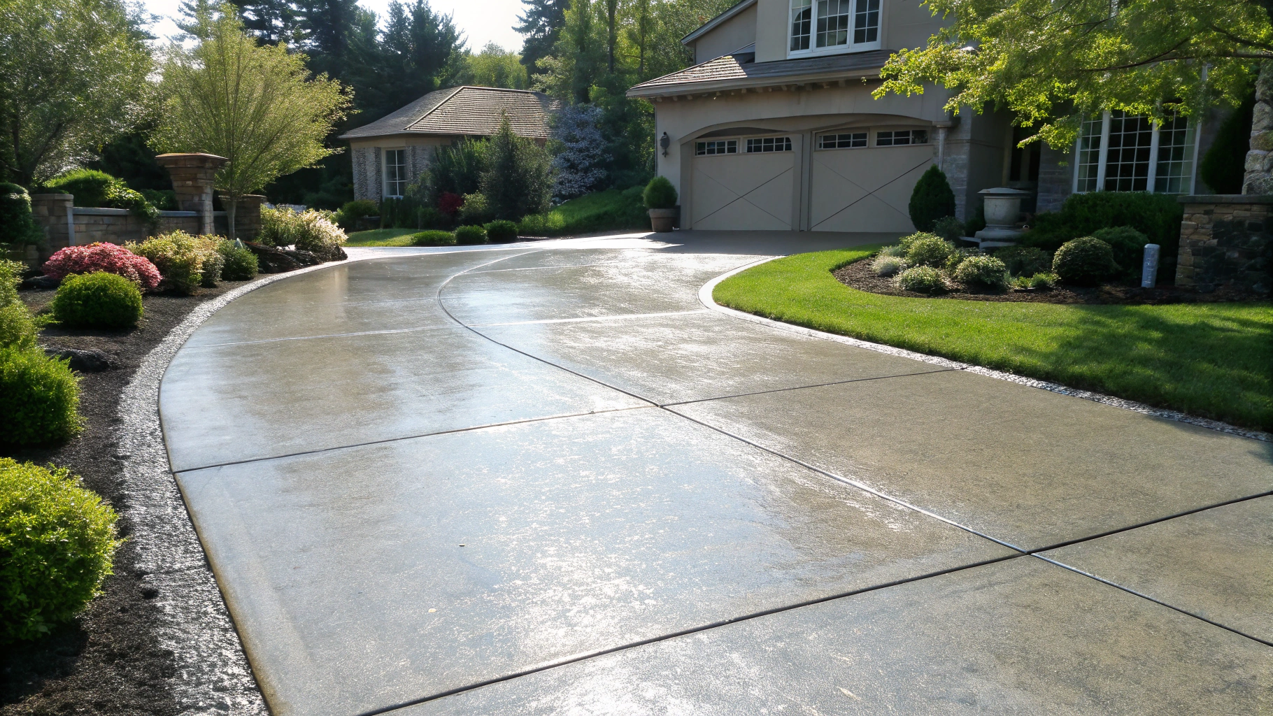 Surface cleaner tool washing driveway concrete with uniform water spray lines