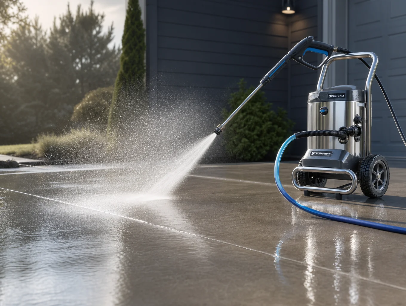 Surface cleaner washing concrete driveway in Rockwall County