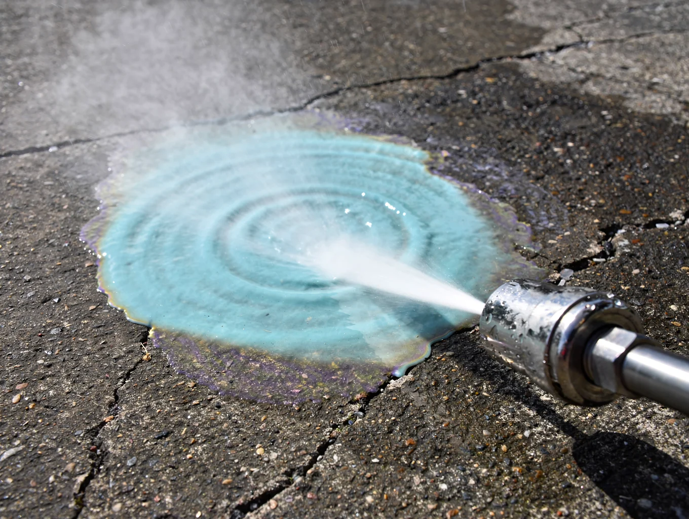 Detailed concrete cleaning lifting stubborn vehicle oil stains